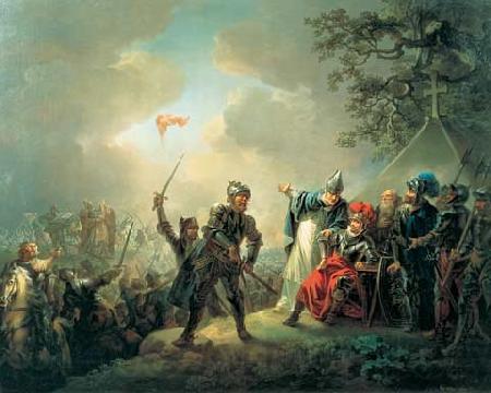 Christian August Lorentzen Dannebrog falling from the sky during the Battle of Lyndanisse Spain oil painting art